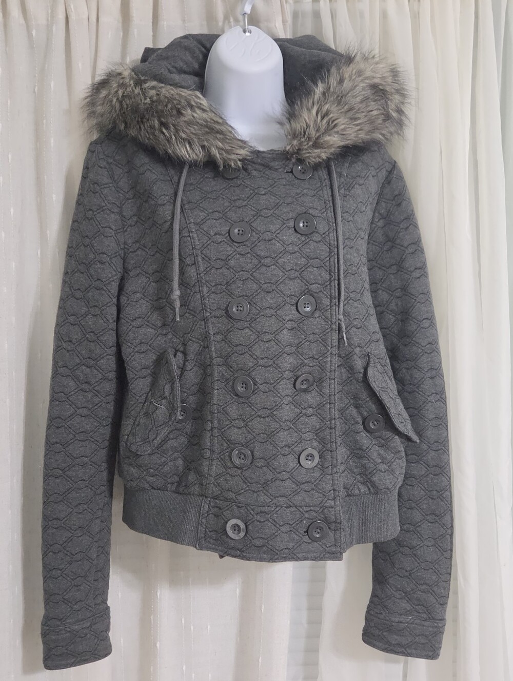 Forever 21 Geometric Patterned Jacket with Faux Fur Hood